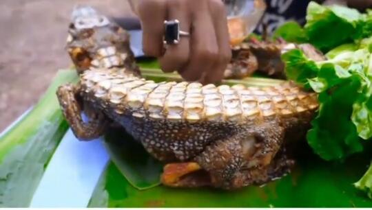Kuliner Ekstream Khas Thailand, Pemuda Ini Makan Buaya Panggang Tanpa Rasa Jijik!
