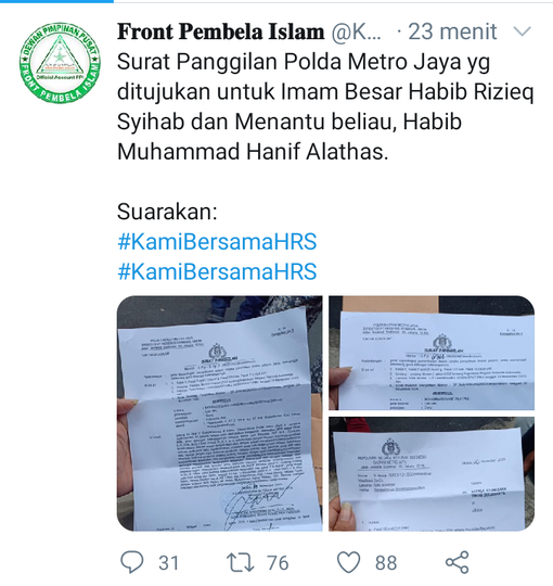 ...Resmi Dipanggil Polda Metro Jaya,Pecinta Habib Rizieq Serukan Hayya 'alal Jihad!