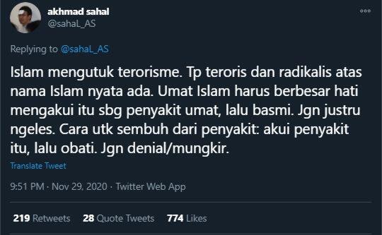 Gus Sahal: Orang Islam Harus Mengakui Terorisme Penyakit Umat Muslim