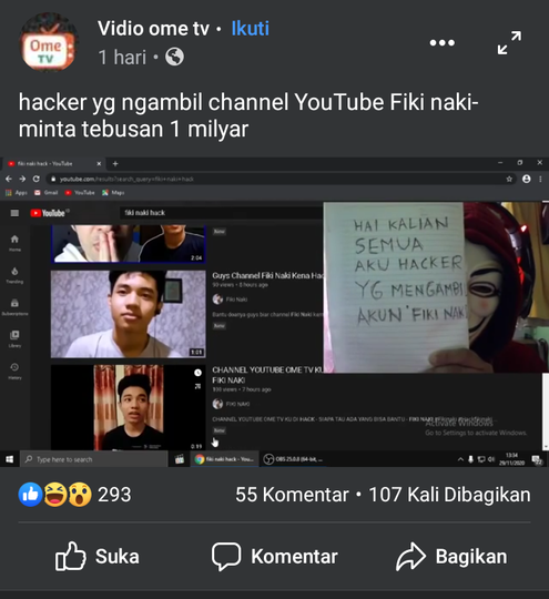 Akhirnya Muncul! Hacker Akun Fiki Naki Minta Tebusan 1 Miliar!