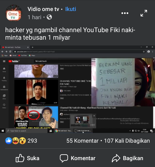 Akhirnya Muncul! Hacker Akun Fiki Naki Minta Tebusan 1 Miliar!