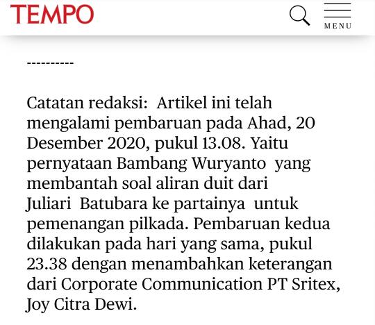 Tempo Sudah Edit Berita Gibran Diduga Terkait Korupsi Bansos