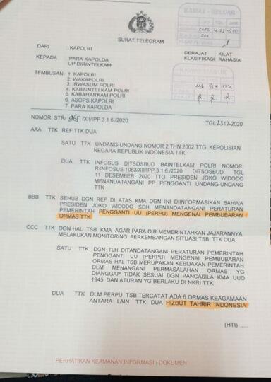 Beredar Surat Telegram Kapolri soal FPI Resmi Dibubarkan