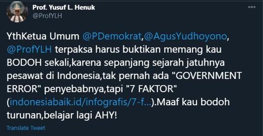Panas! Soal Sriwijaya Air Jatuh, Prof Yusuf Semprot AHY: Kau Bodoh Sekali
