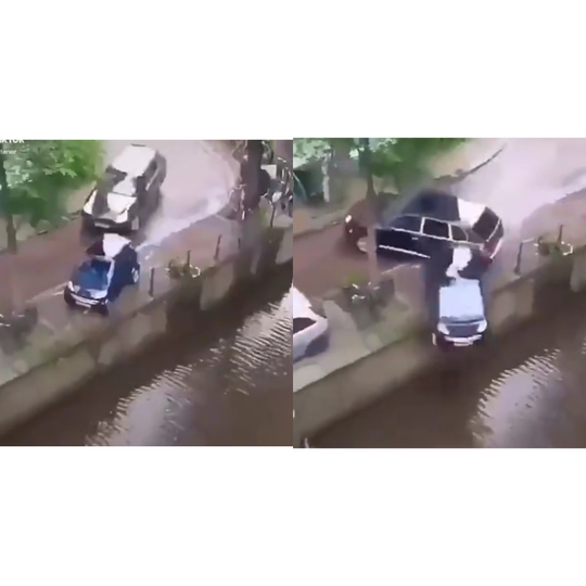 Gagal Nge-drift, Mobil Ini Jatuhkan Mobil Lain ke Sungai dan Kabur, Gak Ada Akhlak!