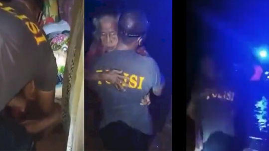 Detik-detik Rekaman Video Aksi Heroik Polisi Selamatkan Lansia yang Terjebak Banjir