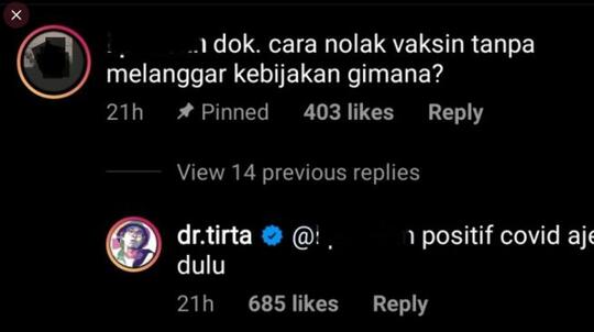 Jleb! Respons Dokter Tirta Ditanya soal Cara Aman Tolak Vaksin