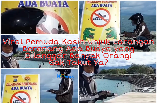 Viral Pemuda Kasih Unjuk Larangan Berenang Ada Buaya yang Dilanggar Banyak Orang!