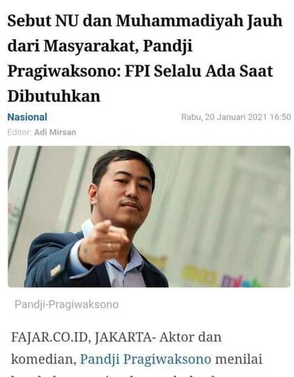 Pandji Pragiwaksono Dicap Komedian Karbitan Sebut NU Jauh dari Rakyat