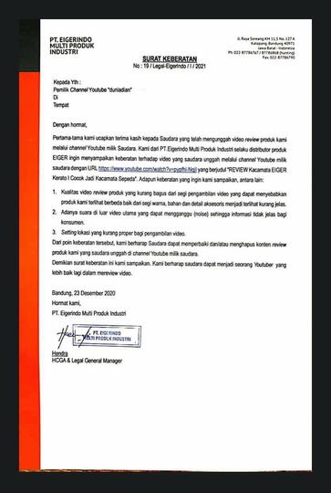 Viral! Surat Eiger Buat YouTuber, Begini Isinya