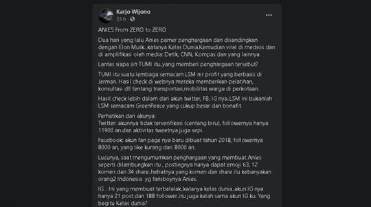 Disebut Cuma LSM Kecil, TUMI yang Beri Anies Penghargaan Diragukan Publik