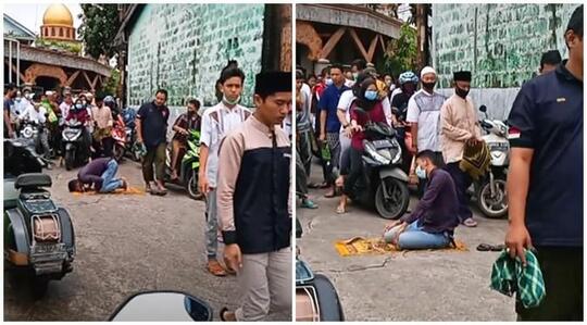 Viral Video Pria Salat di Tengah Jalan, Aksi Warga Sekitar Jadi Sorotan