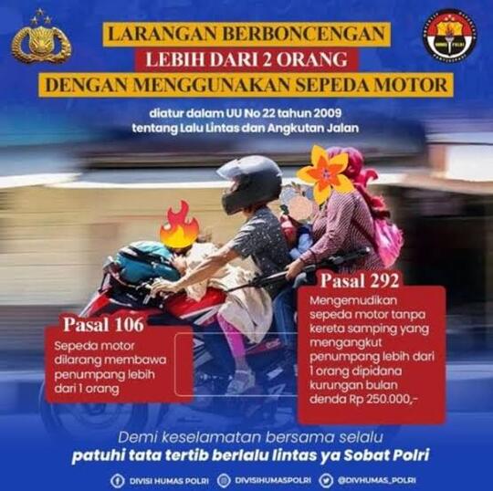 Kacaw Bor! Bawa Motor Bonceng Tiga, Ga Pakai Helm, Sanksinya Berat Loh
