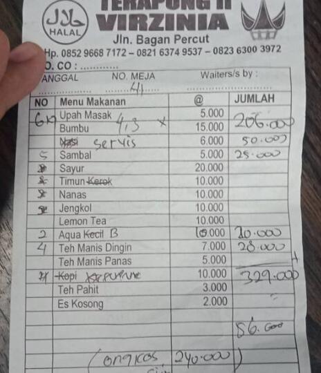 Heboh! Pengunjung Kena Biaya Service Rp 50 Ribu karena Tak Pesan Nasi di Warung Makan