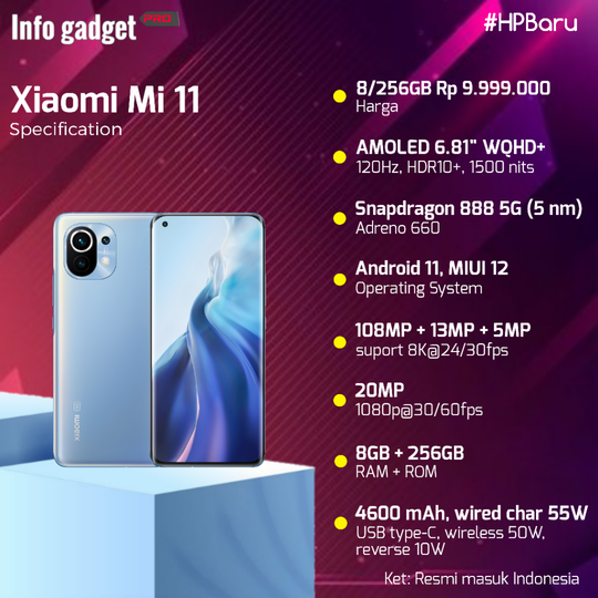 Spesifikasi & Harga Xiaomi Mi 11, Pakai Chipset Snapdragon 888 Pertama Di Indonesia