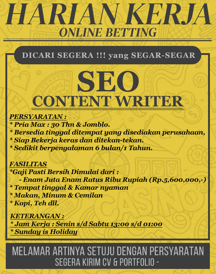 HOT _ LOWONGAN KERJA SEO CONTENT WRITER JAKARTA - Online Betting