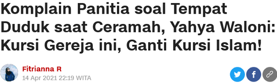Minta Ganti Kursi Saat Ceramah, Yahya Waloni Singgung Kursi Gereja