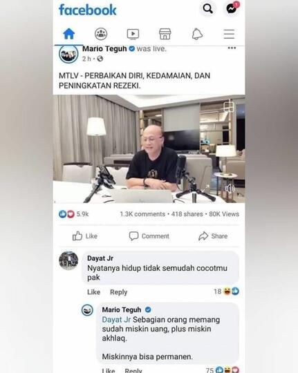 Balasan Menohok Mario Teguh ke Netizen Jadi Sorotan