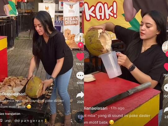 Viral Penjual Es Kelapa Muda Cantik Asal Samarinda, Bikin Salfok Saat Puasa