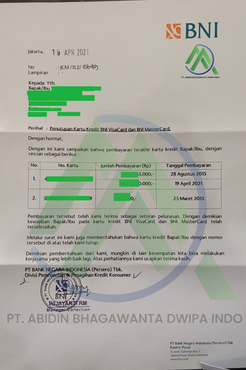 Jasa Penutupan Kartu Kredit / KTA - PT Abidin Bhagawanta Dwipa Indo