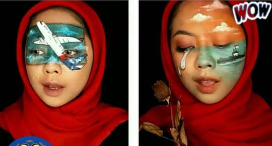 Kreatif, Wanita ini Gambarkan Berbagai Tragedi Tahun 2021 Melalui Lukisan di Wajahnya