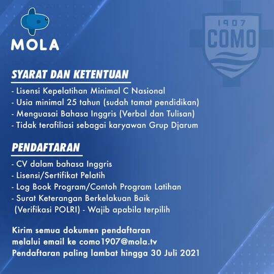 Ada Lowongan Kerja di Italia GanSis, Bergabung bersama Keluarga Como 1907!
