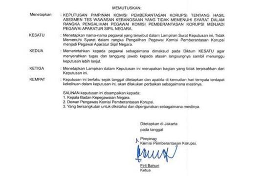 Beredar Surat Diteken Firli Bahuri, 75 Pegawai KPK Diminta Lepas Tanggung Jawab