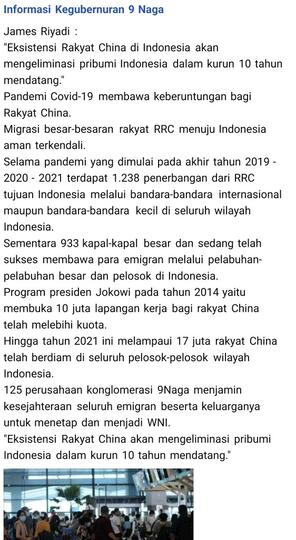 James Riyadi: 10 Tahun Mendatang, Rakyat China Akan Eliminasi Pribumi Indonesia