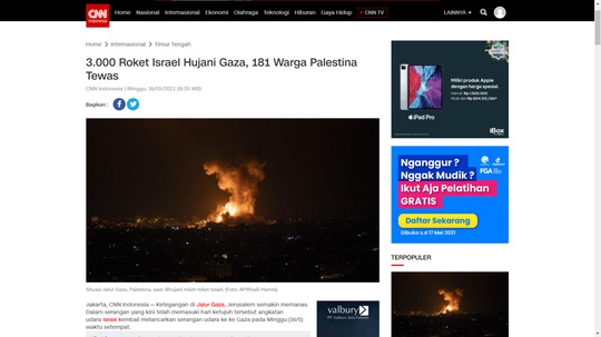 3.000 Roket Israel Hujani Gaza, 181 Warga Palestina Tewas
