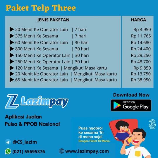 Paket Telepon Three Mania Lazimpay
