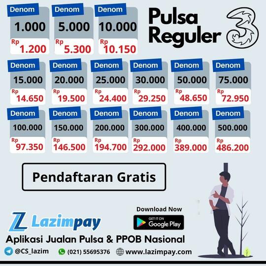 Update Terbaru Pulsa Reguler Three Lazimpay