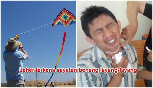Terjerat Benang Layangan, Pengendara Motor Jatuh Terbanting, Motornya Terbang