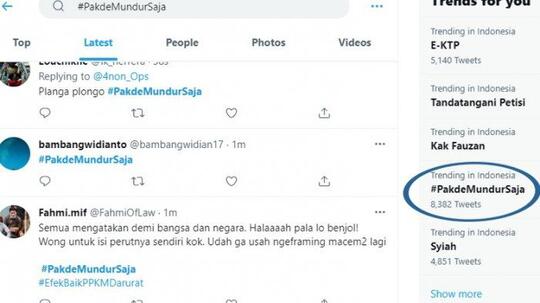 Tagar "PakdeMundurSaja" Masih Trending di Twitter