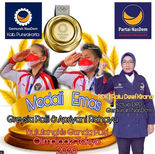 Bikin Senyum, Ucapan Selamat atas Medali Emas Olimpiade Greysia-Apriyani