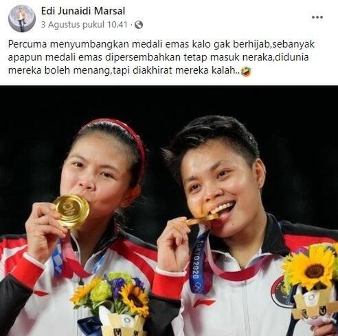 Komentari Greysia dan Apriyani Masuk Neraka karena Tak Berhijab, Akun Ini Disorot