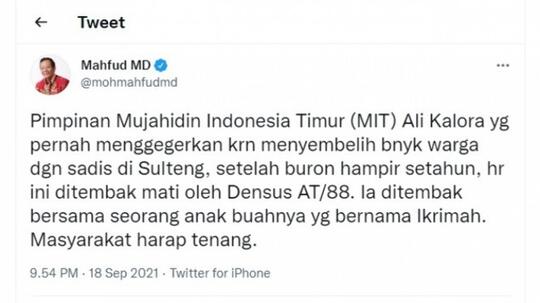 Pimpinan Teroris Poso Mujahidin Indonesia Timur (MIT) Ali Kalora Dipastikan Tewas