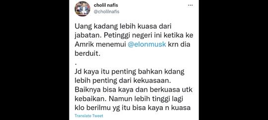 Jokowi Datangi Elon Musk, MUI: Uang Lebih Kuasa dari Jabatan