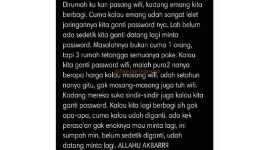 VIRAL ! Tetangga 'NUMPANG' Wifi Tapi Ngga Sadar Diri, Netizen Ini Curhat Di Medsos !