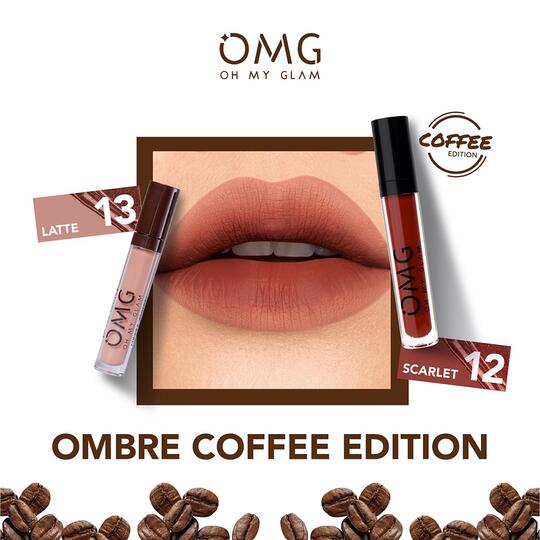 OMG OH MY GLAM Matte Kiss Lip Cream Bold Coffee Ombre - 12 Scarlet & 13 Latte