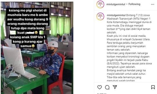 Siswa MTS yang Meninggal Dibully Ternyata Mau Pergi ke Musala Sekolah