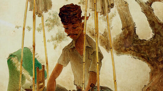 Art Review Lukisan Lee Man Fong - Satay Seller, 1967