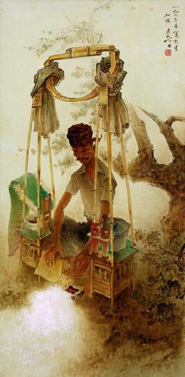 Art Review Lukisan Lee Man Fong - Satay Seller, 1967