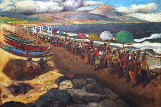 Art Review Lukisan Karya Harijadi Sumadidjaja Upacara Bali, 1977