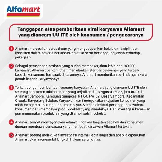 Tanggapan Terkait Konsumen Pengutil yg Ancam Karyawan Alfamart dengan UU ITE