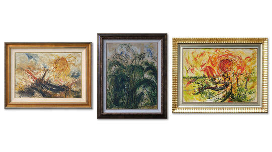 Lukisan Dengan Objek Favorit Affandi - Hutan Bambu dan Perahu Jukung