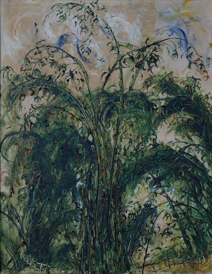Lukisan Dengan Objek Favorit Affandi - Hutan Bambu dan Perahu Jukung