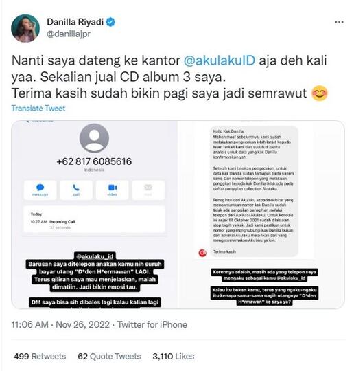 Di Telepon No Tak Dikenal, Danilla Di Suruh Bayar Pinjol