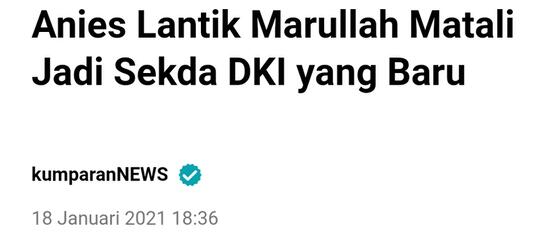 Heru Budi Copot Marullah dari Sekda DKI, Dilantik Jadi Deputi Gubernur