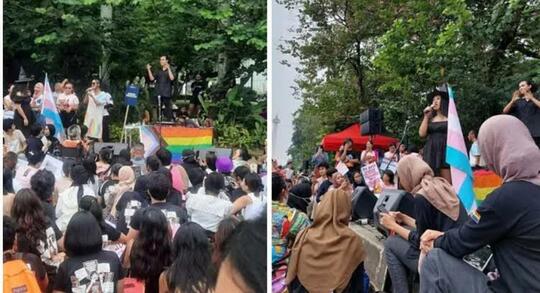 Viral Demo Pro LGBT di Monas, Bendera Pelangi Dibentangkan! Kok Gak Ada yang Protes?