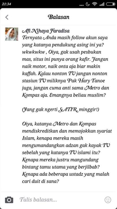 Afi Nihaya: Jika Saya Berhenti Karena Ancaman, Mereka Menang